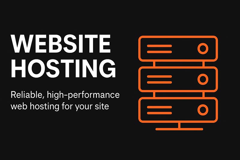 Reliable website hosting servers with black and orange design